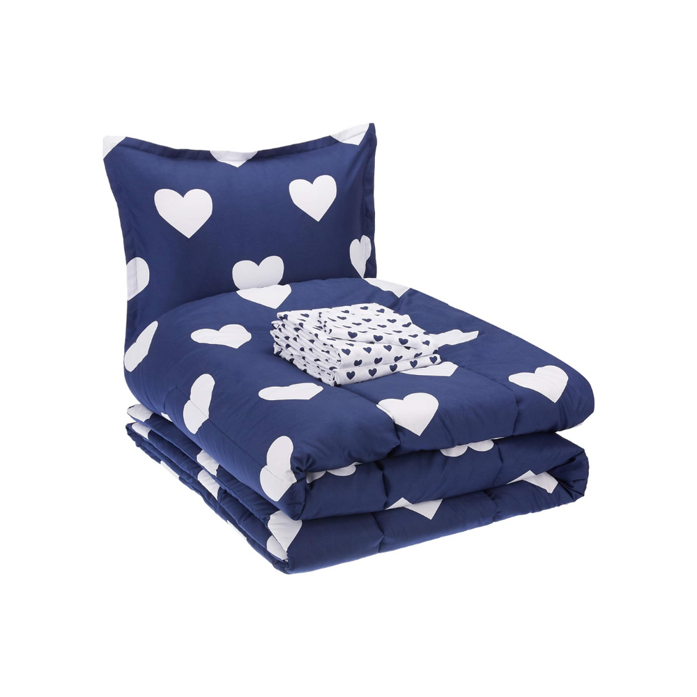Total Navy Hearts Twin Bed in a Bag