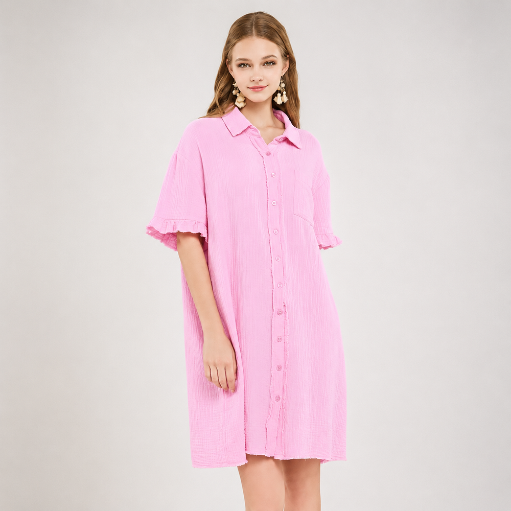 Noflik Frayed Cotton Shirt Dress