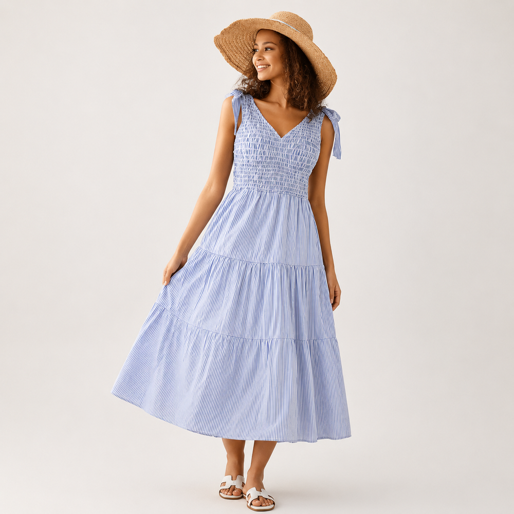 Noflik Smocked Midi Dress