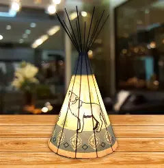 Indigenous Teepee Lamp Large - Traditional Wolf