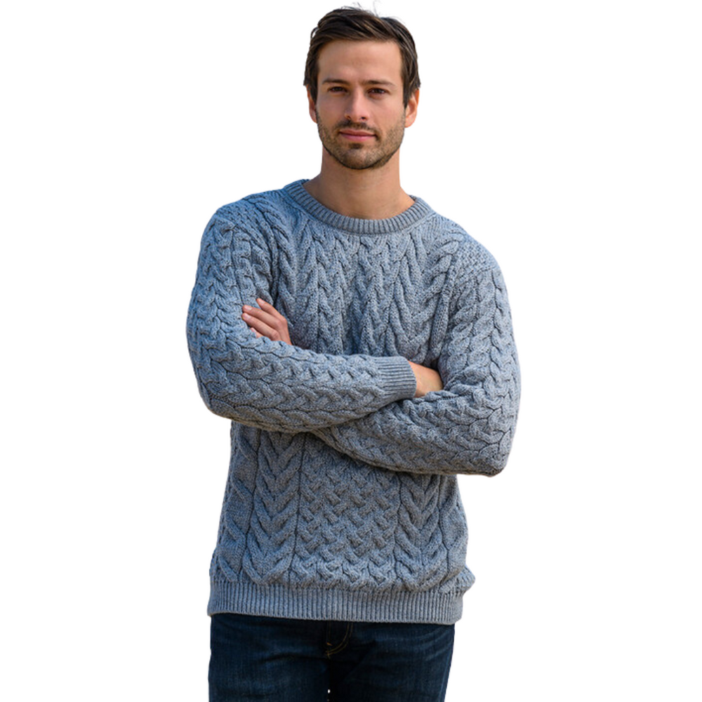 Aran Wool Super Soft Crew Pullover Sweater Ocean Grey (B689 385)