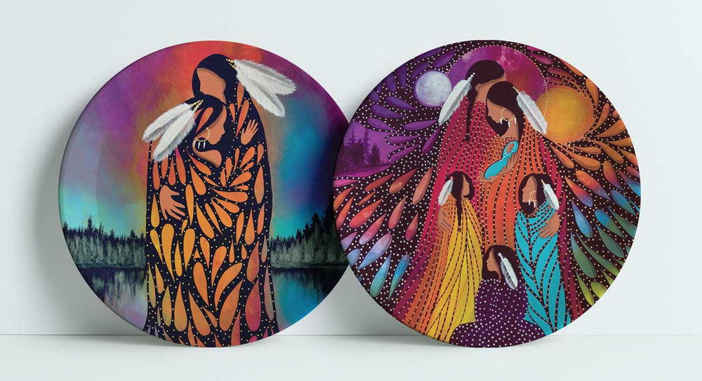 Indigenous Art Plate set of 2 / Family & Young Love