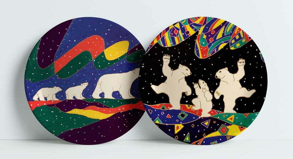 Indigenous Art Plate set of 2 / Dancing Bears & Three Bears