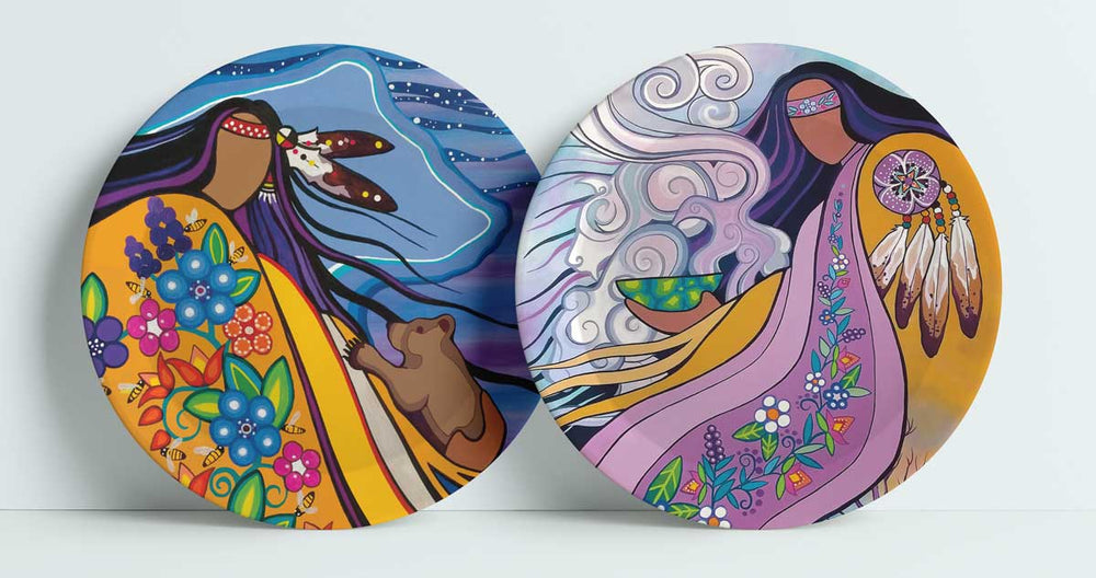 Indigenous Art Plate set of 2 / Makwa and His Quest for Honey & Spirit Guides