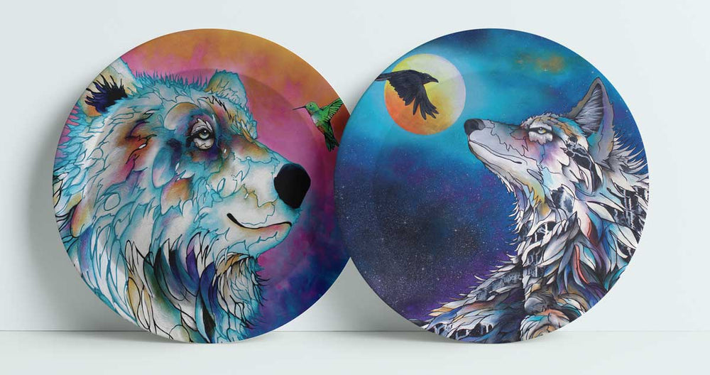 Indigenous Art Plate set of 2 / Connected & Sunrise Tales