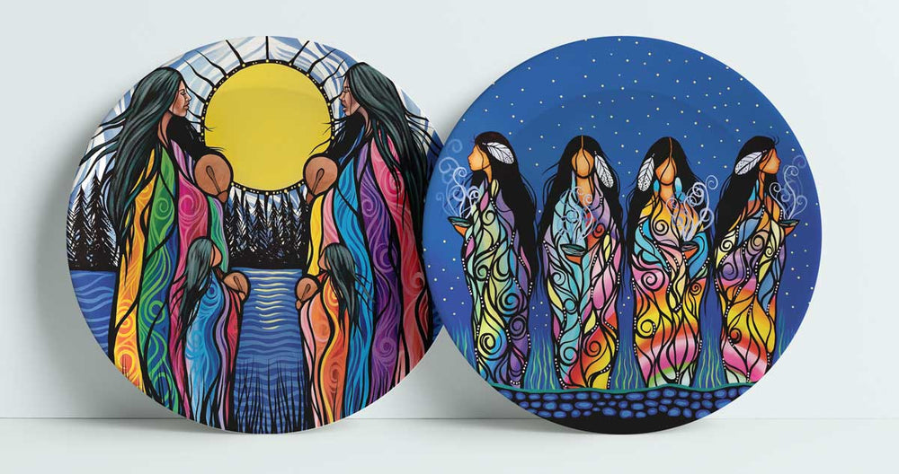 Indigenous Art Plate set of 2 / Bringing Good Medicine & Mother Daughter Water Song