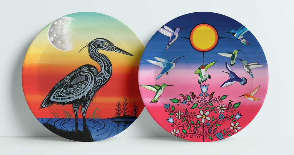 Indigenous Art Plate set of 2 / Ancestors & Crane Clan