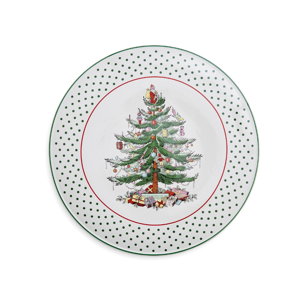 Spode Christmas Tree Polka Dot Cake Plate 11"