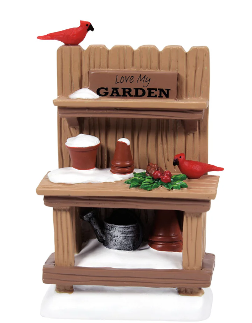Village Accessories-Potter's Bench with Cardinal