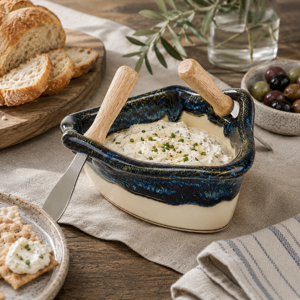 Pottery Boat Dip Pot - Granite