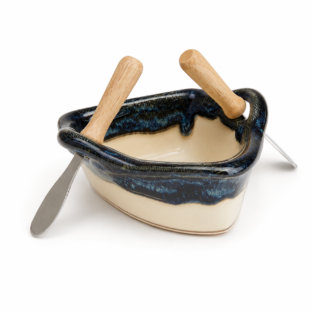 Pottery Boat Dip Pot - Granite