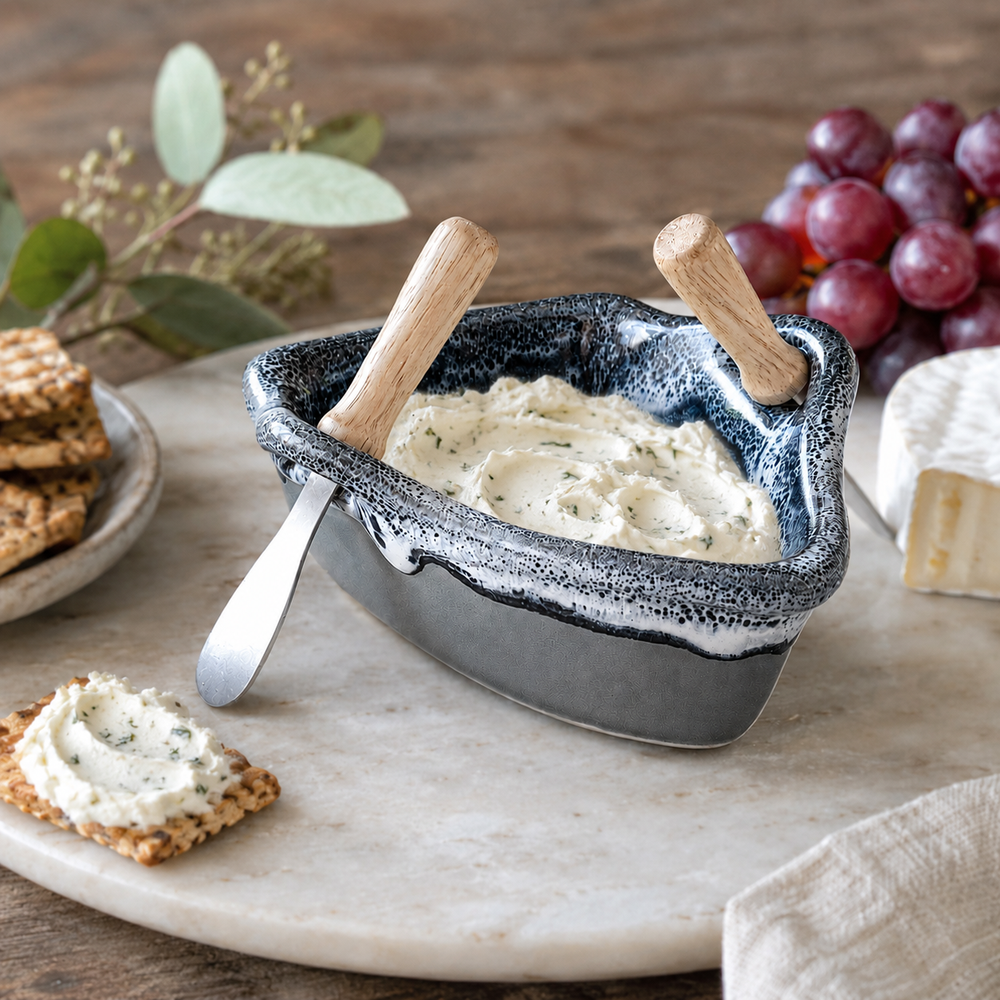 Pottery Boat Dip Pot - River Rock