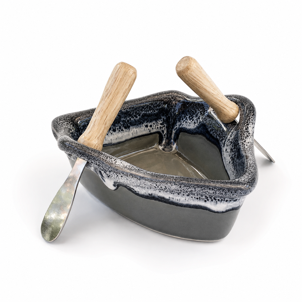 Pottery Boat Dip Pot - River Rock