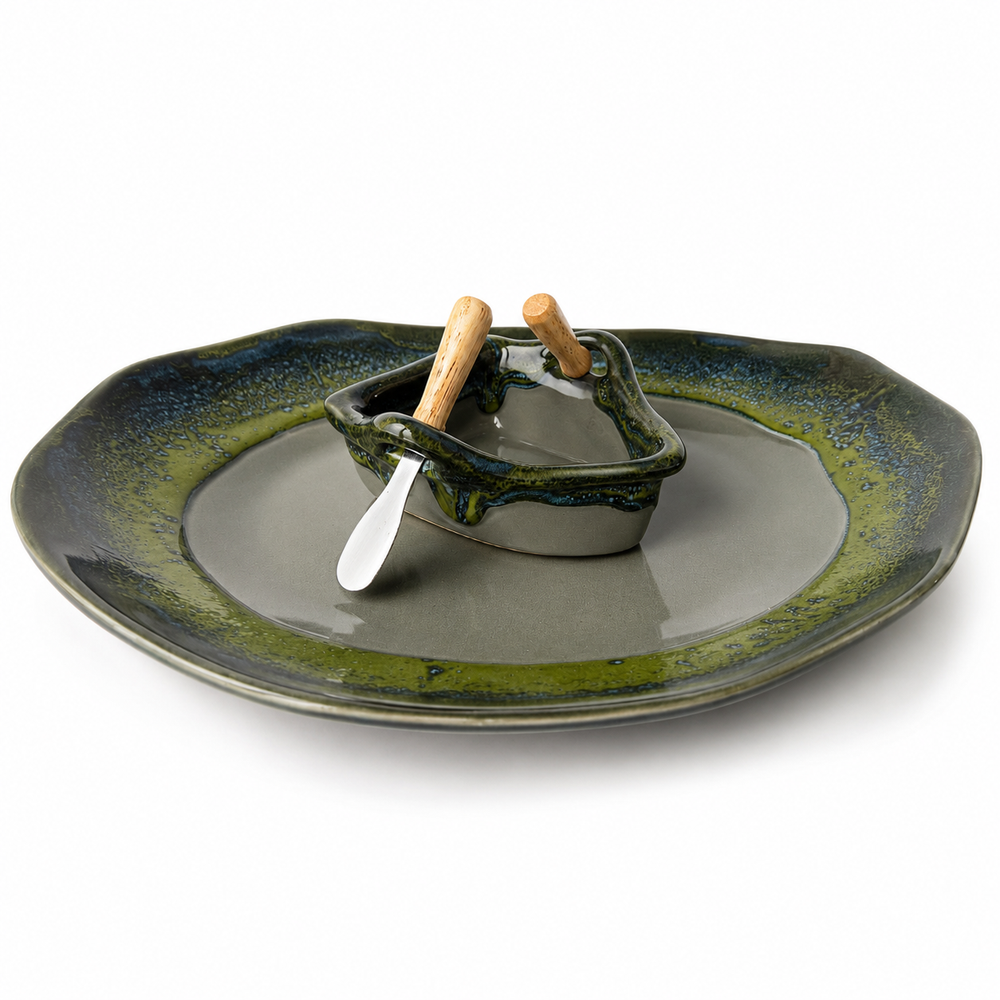 Pottery Boat on a Pond Dip Set - Forest Floor
