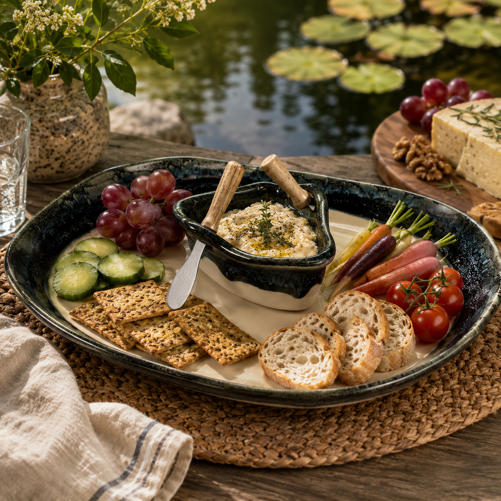Pottery Boat on a Pond Dip Set - Granite