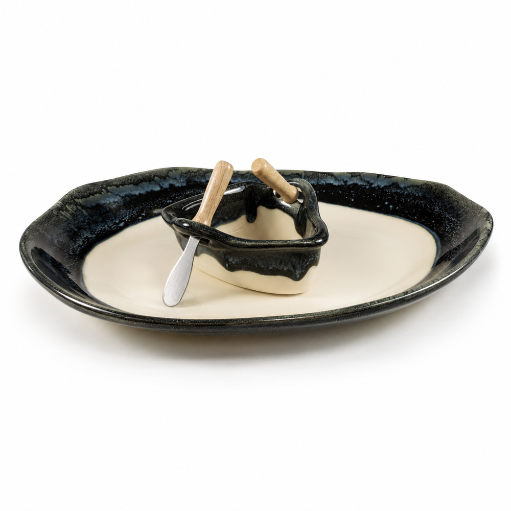 Pottery Boat on a Pond Dip Set - Granite