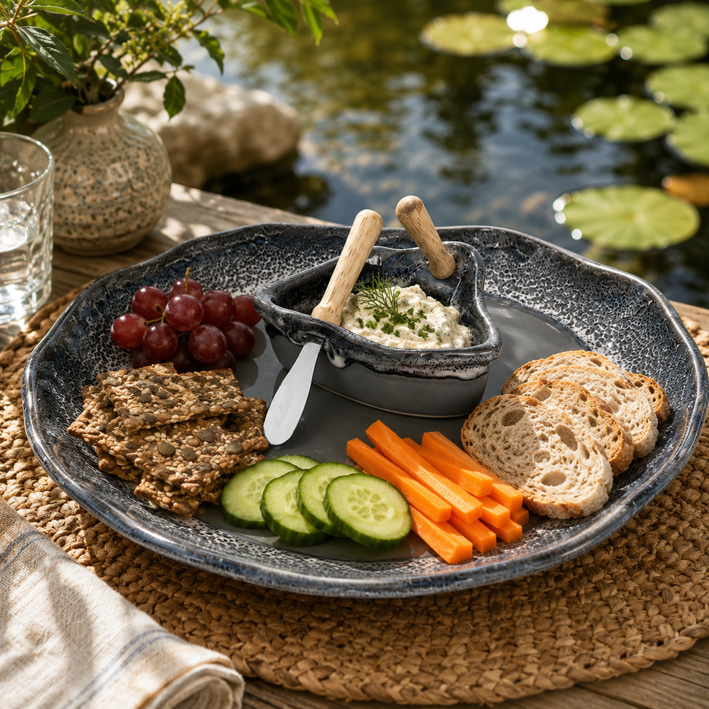 Pottery Boat on a Pond Dip Set - River Rock