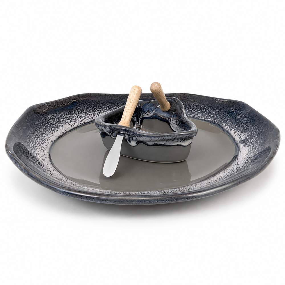 Pottery Boat on a Pond Dip Set - River Rock