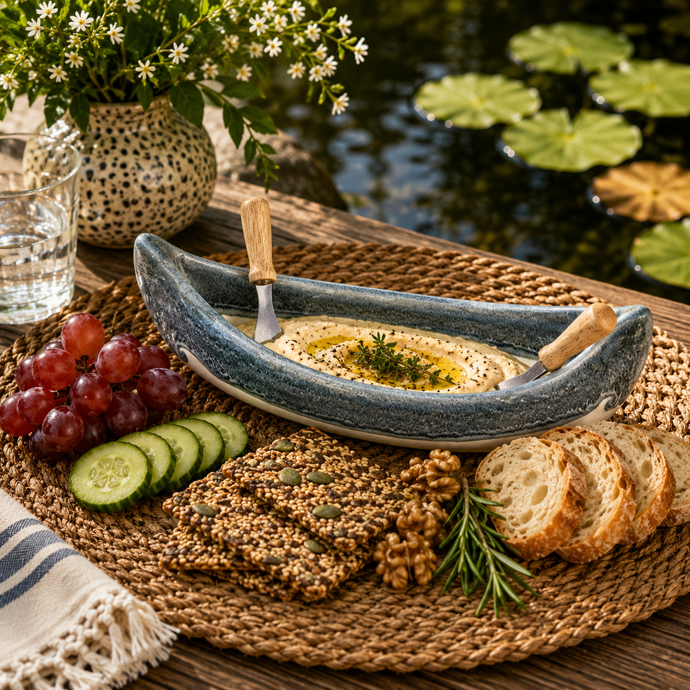 Pottery Canoe Dip Pot - Glacier