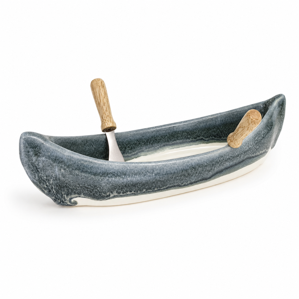 Pottery Canoe Dip Pot - Glacier