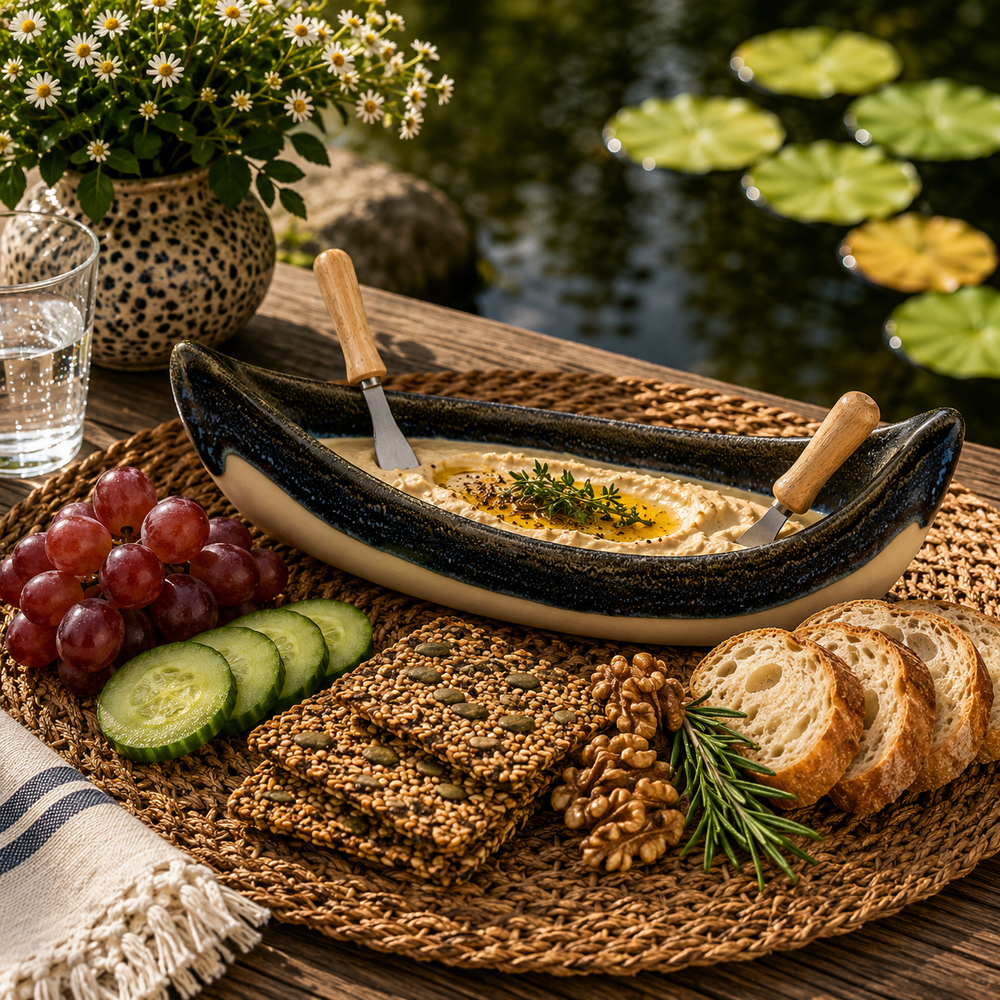 Pottery Canoe Dip Pot - Granite
