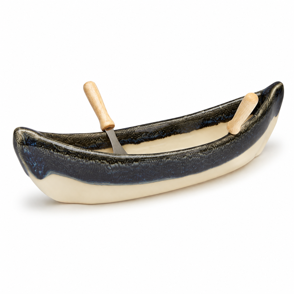 Pottery Canoe Dip Pot - Granite
