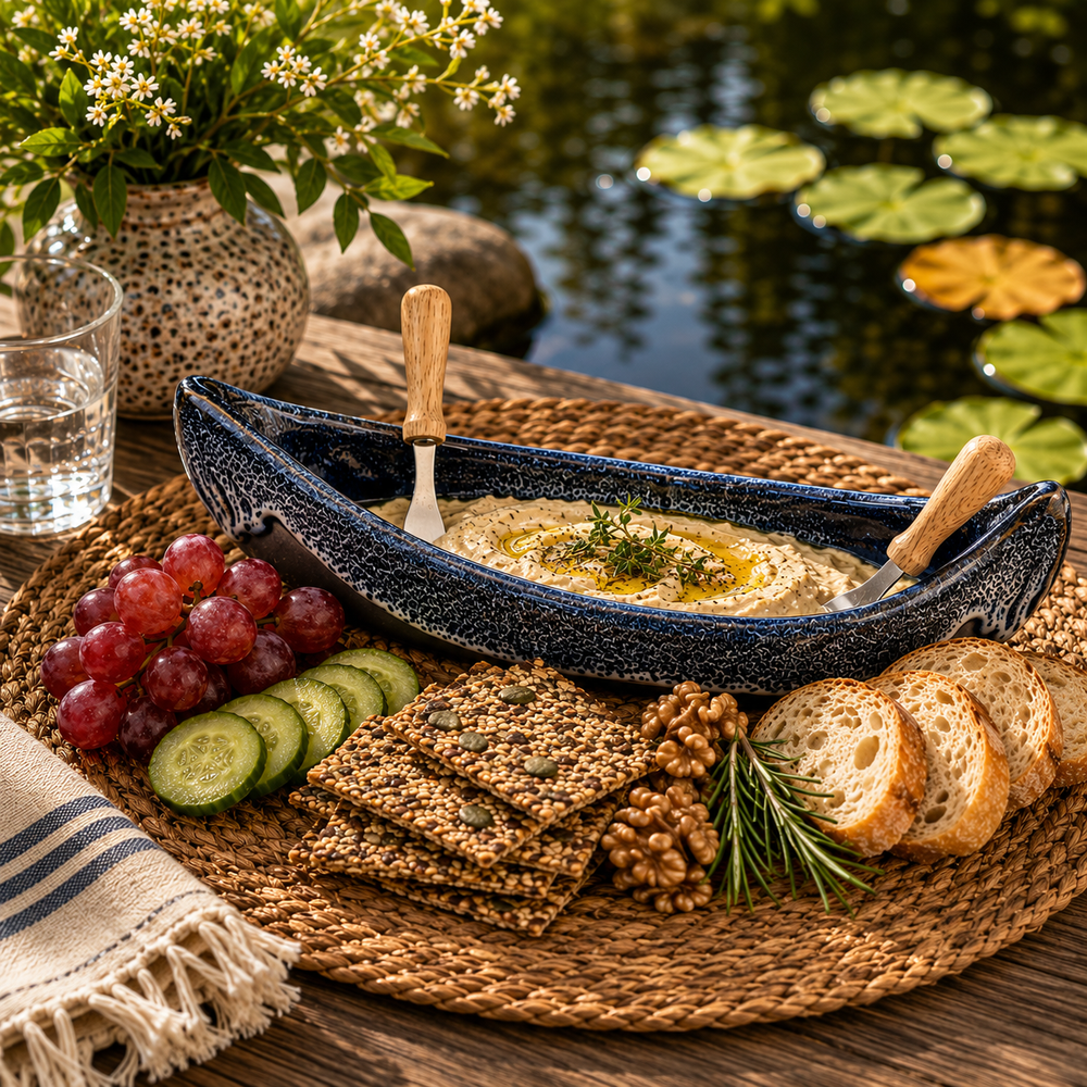 Pottery Canoe Dip Pot - River Rock