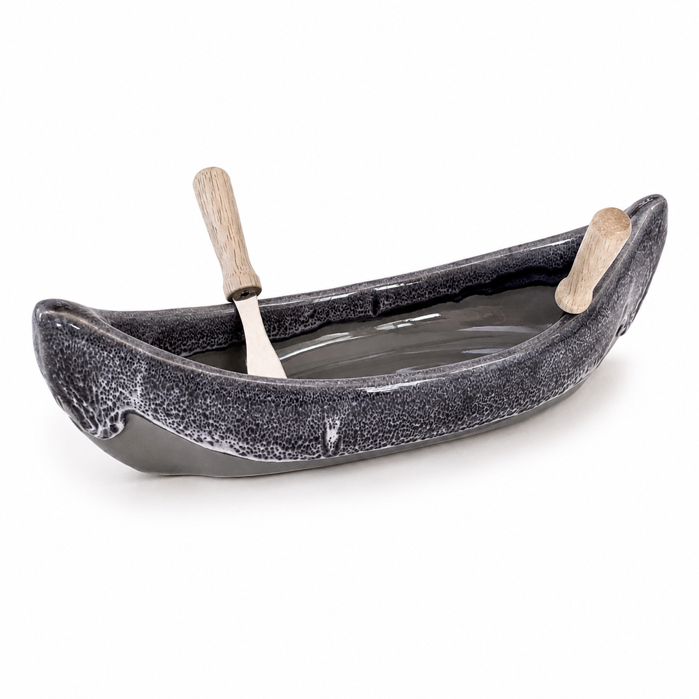 Pottery Canoe Dip Pot - River Rock