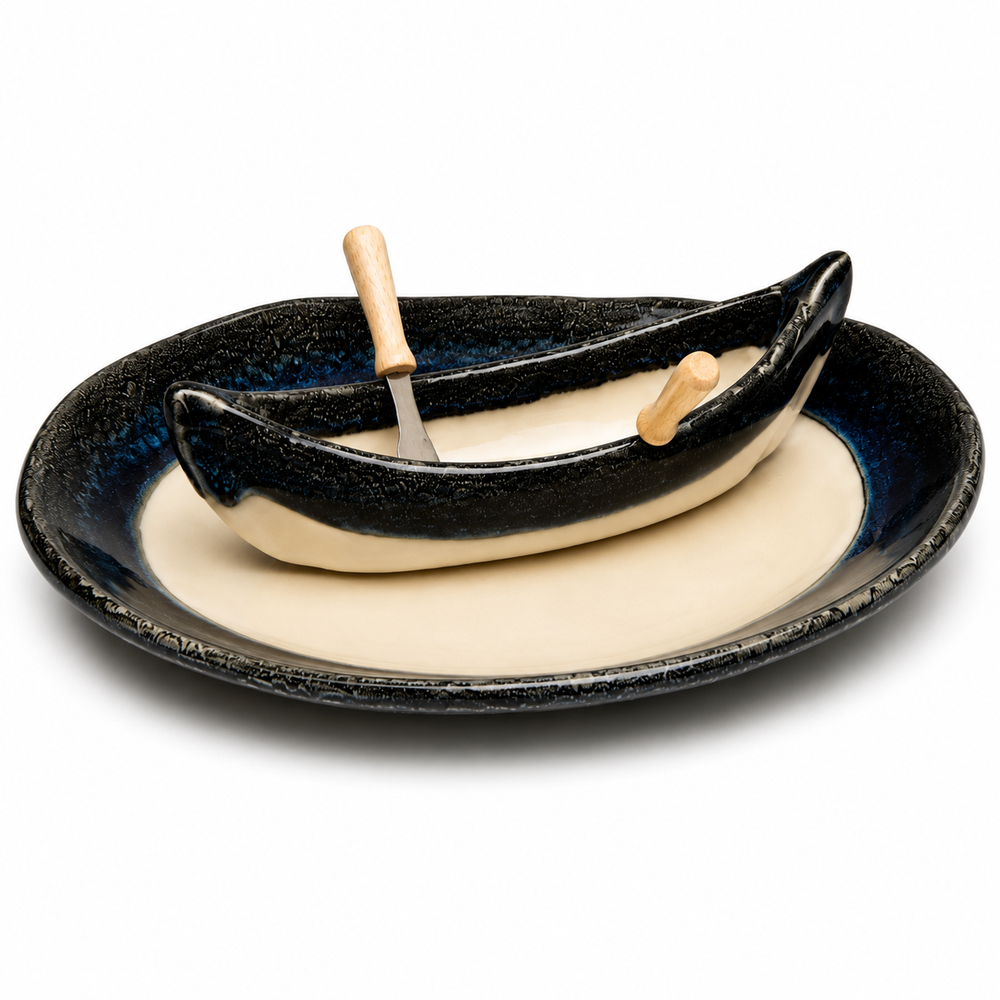 Pottery Canoe on a Lake Dip Set - Granite