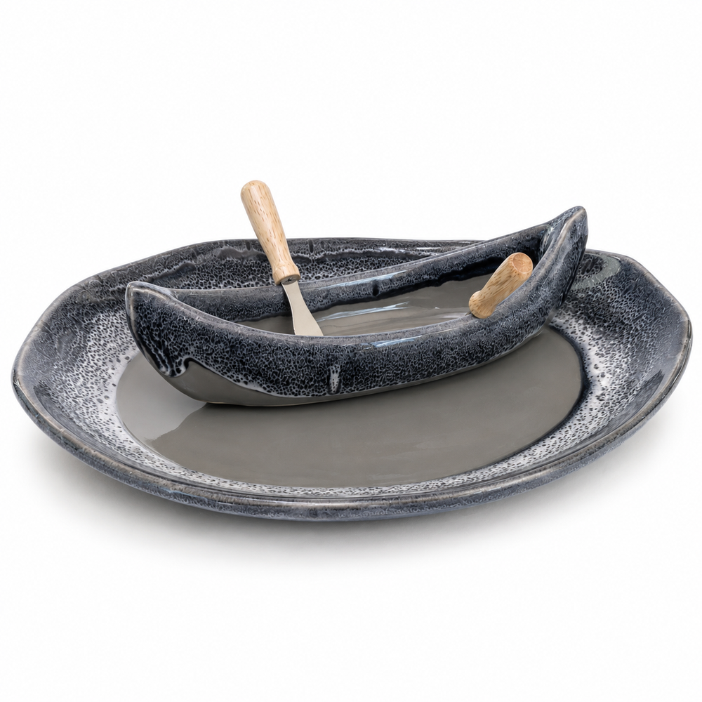 Pottery Canoe on a Lake Dip Set - River Rock