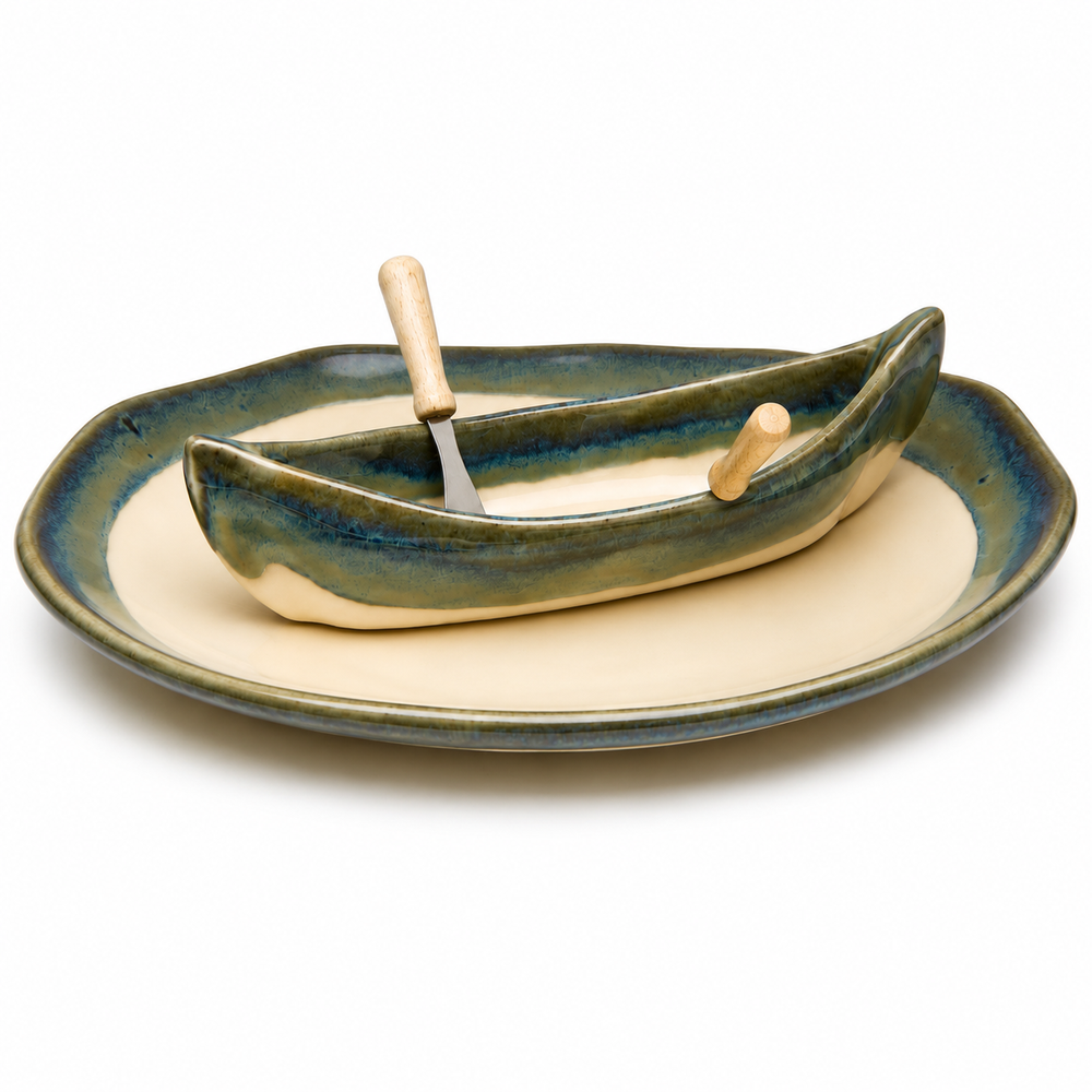 Pottery Canoe on a Lake Dip Set - Seaside