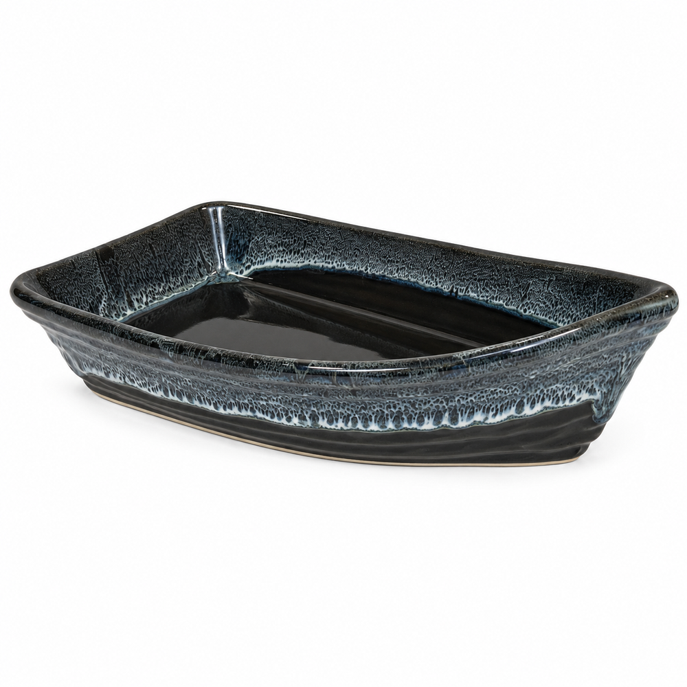 Pottery Charcuterie/Baker Boat - Black Diamonds