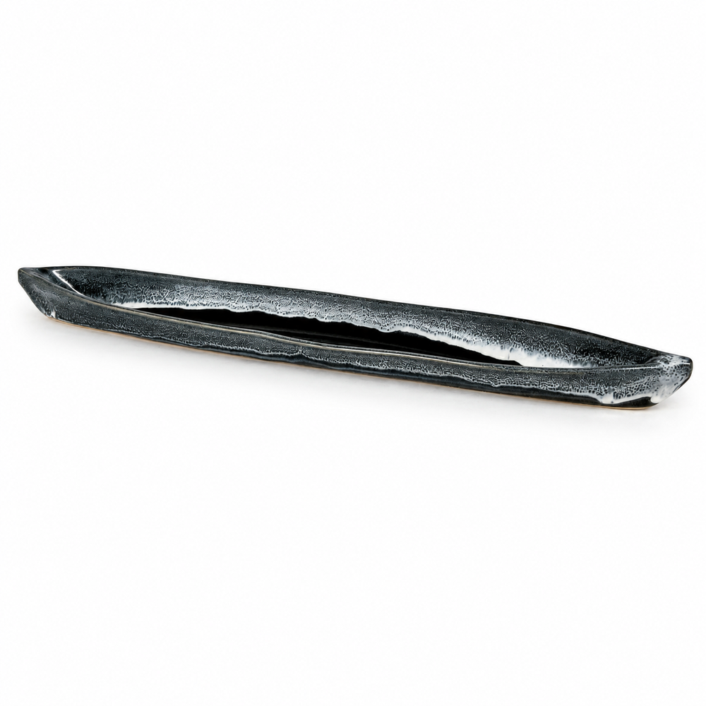 Pottery Kayak Appetizer Server - Black Diamonds