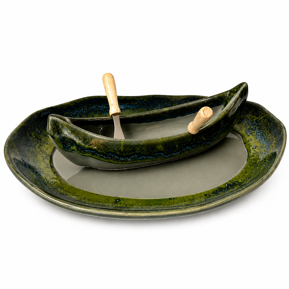 Pottery Canoe on a Lake Dip Set - Forest Floor
