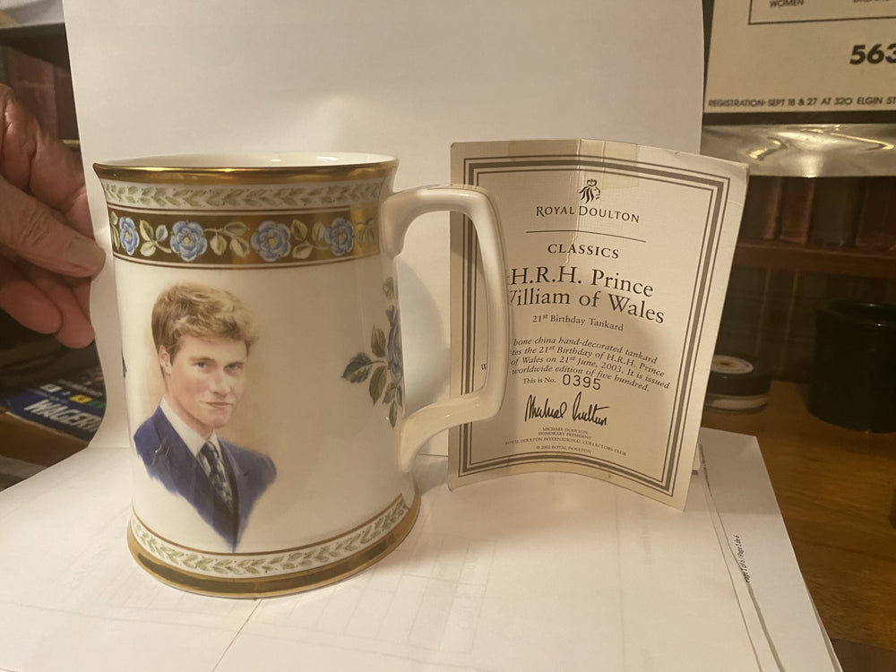 Bone China Tankard featuring Prince William on white Background.