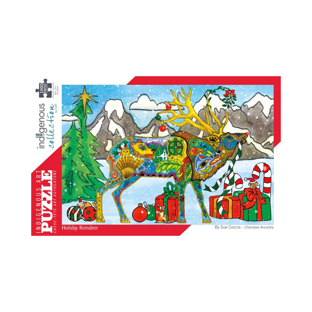 Indigenous Art Puzzle 1000 Pieces - Holiday Reindeer
