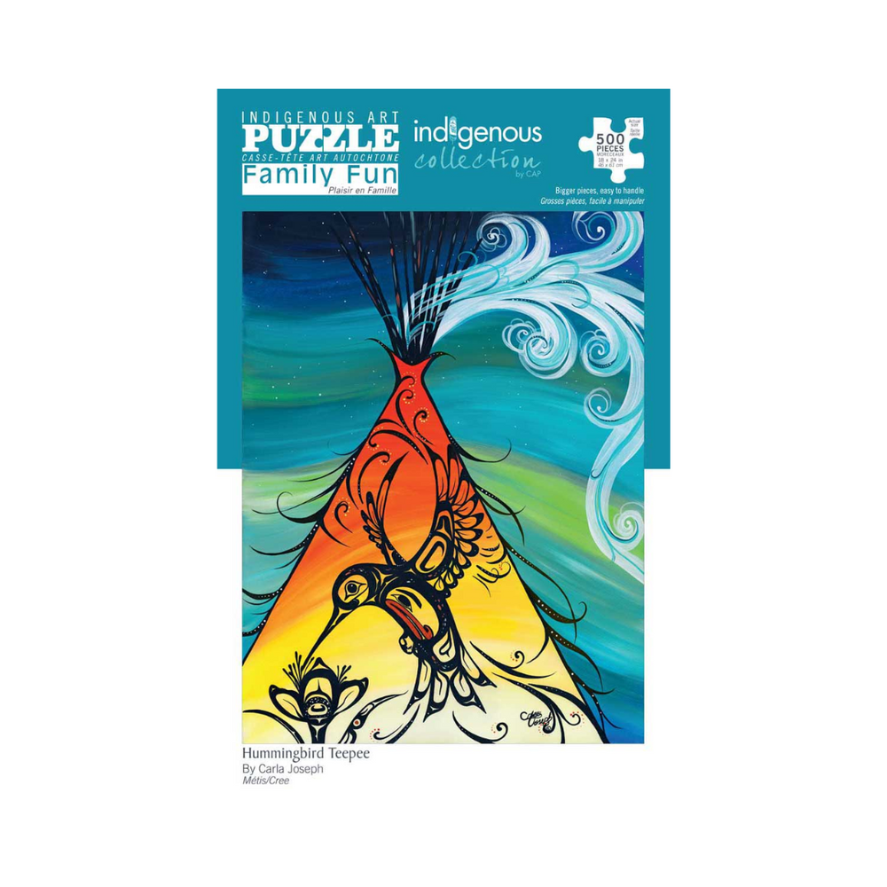 500 Piece Indigenous Art Puzzle - Hummingbirds Teepee