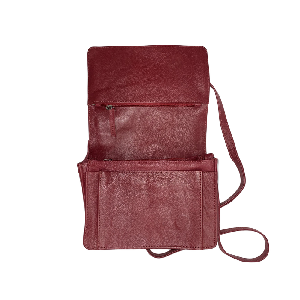 100% Indian Leather Red Crossbody Organizer (S-1644)