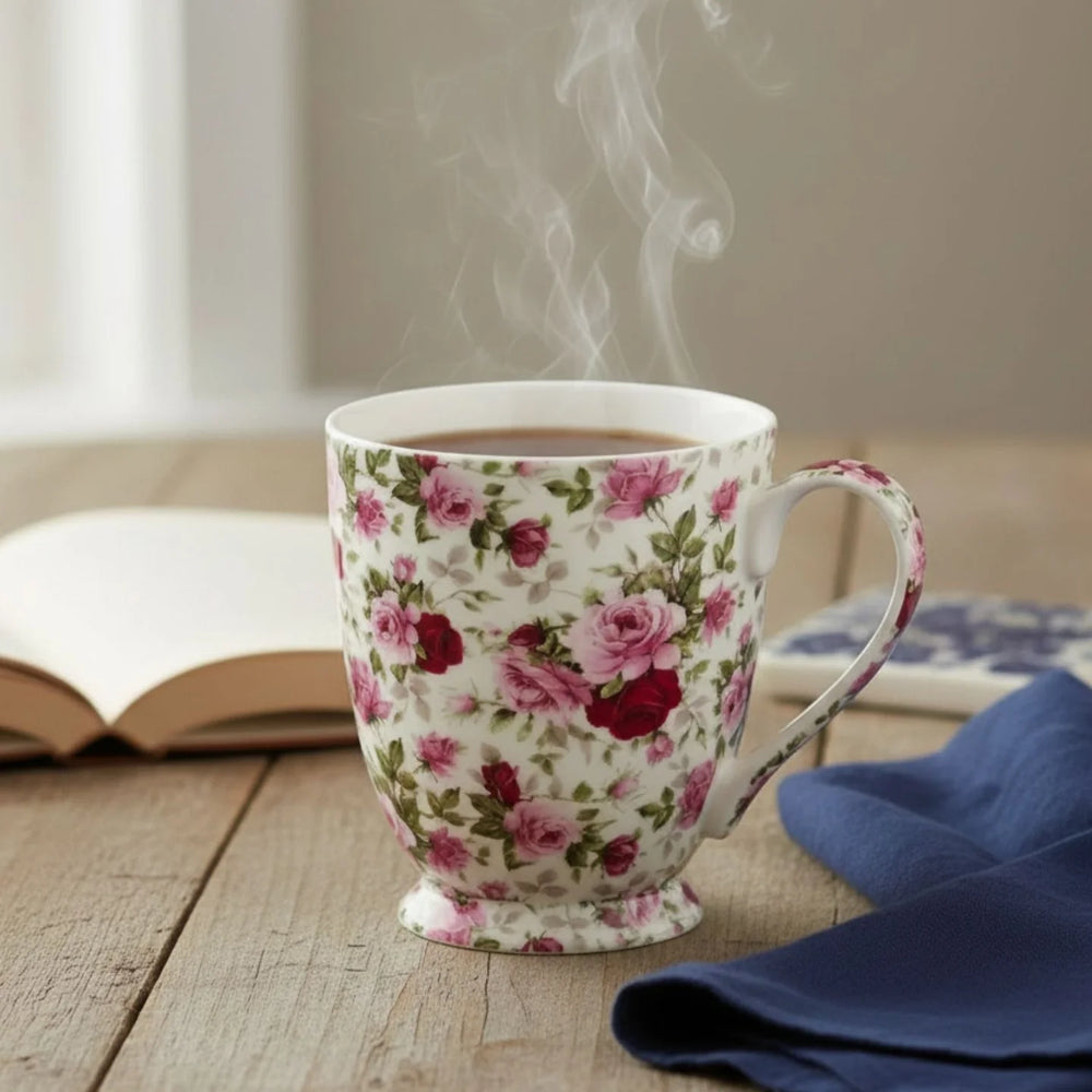 Pretty Chintzy Red & Pink Roses Mocha Mug