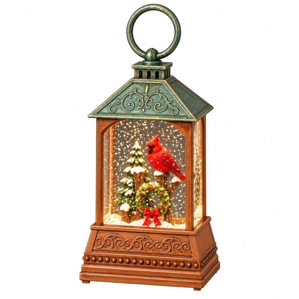 Roman Lighted Joy Mini Lantern with Cardinal 5.5"