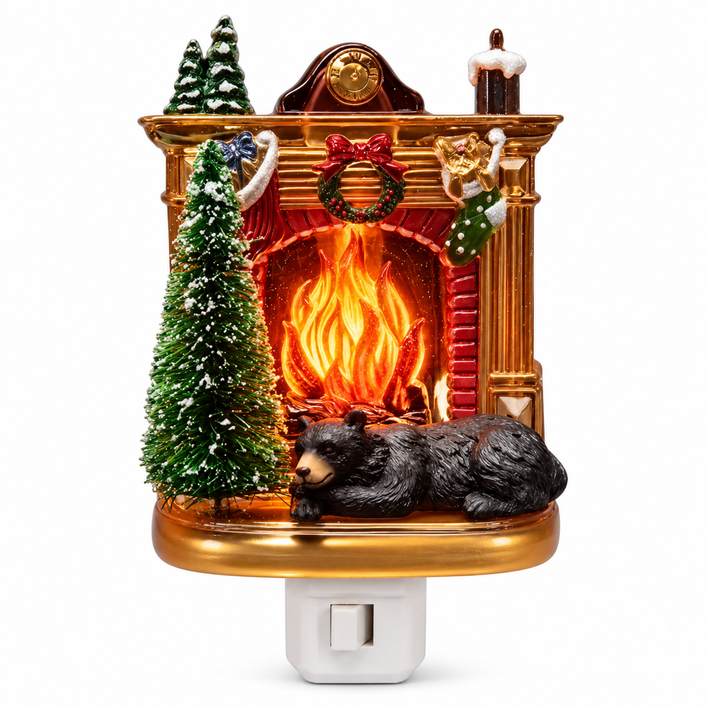Roman Nightlight Sleeping Bear by the Fireplace
