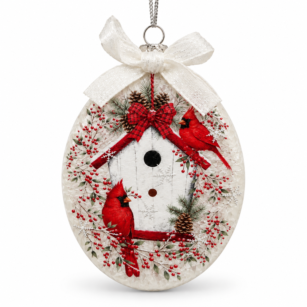 SC Cardinals on Birdhouse Oval Glass Ornament