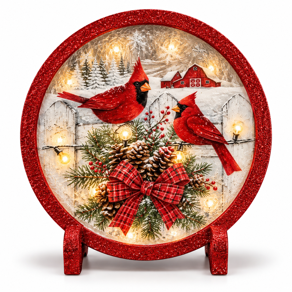 SC Cardinals on Wreath Pre-Lit Glass Decor