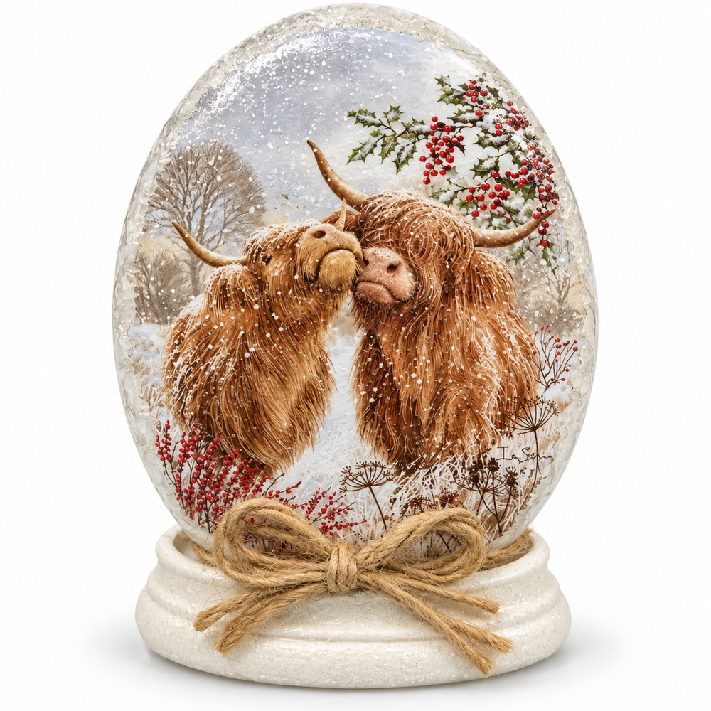 SC Highland Cow Couple Pre-Lit Oval Orb
