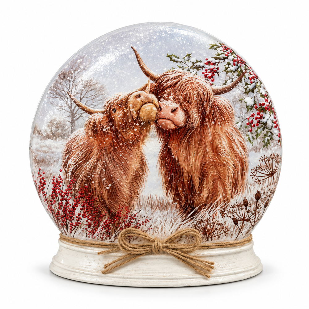 Stony Creek Highland Cow Couple Pre-Lit Round Orb