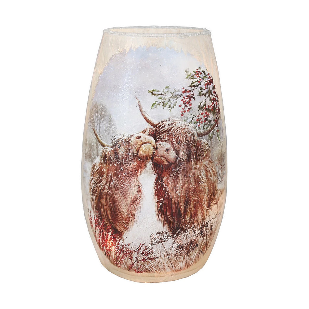 SC Highland Cow Couple Pre-Lit Small Vase