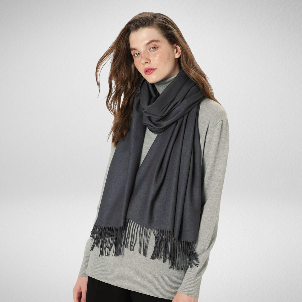 Grand-Solid Cashmere Feel Scarf w/Tassels-Dark Grey