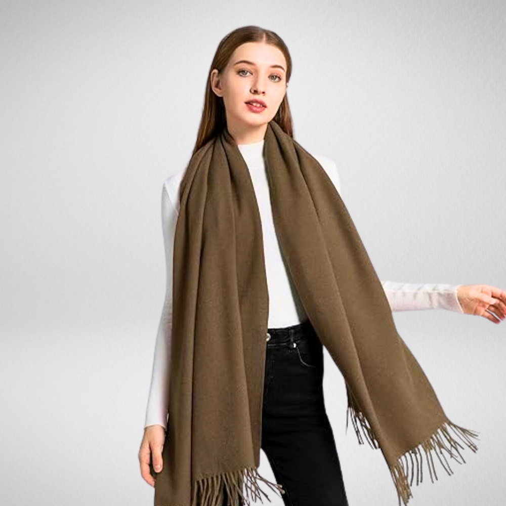 Grand-Solid Cashmere Feel Scarf w/Tassels-Coffee