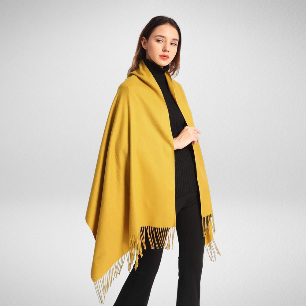 Grand-Solid Cashmere Feel Scarf w/Tassels-Yellow