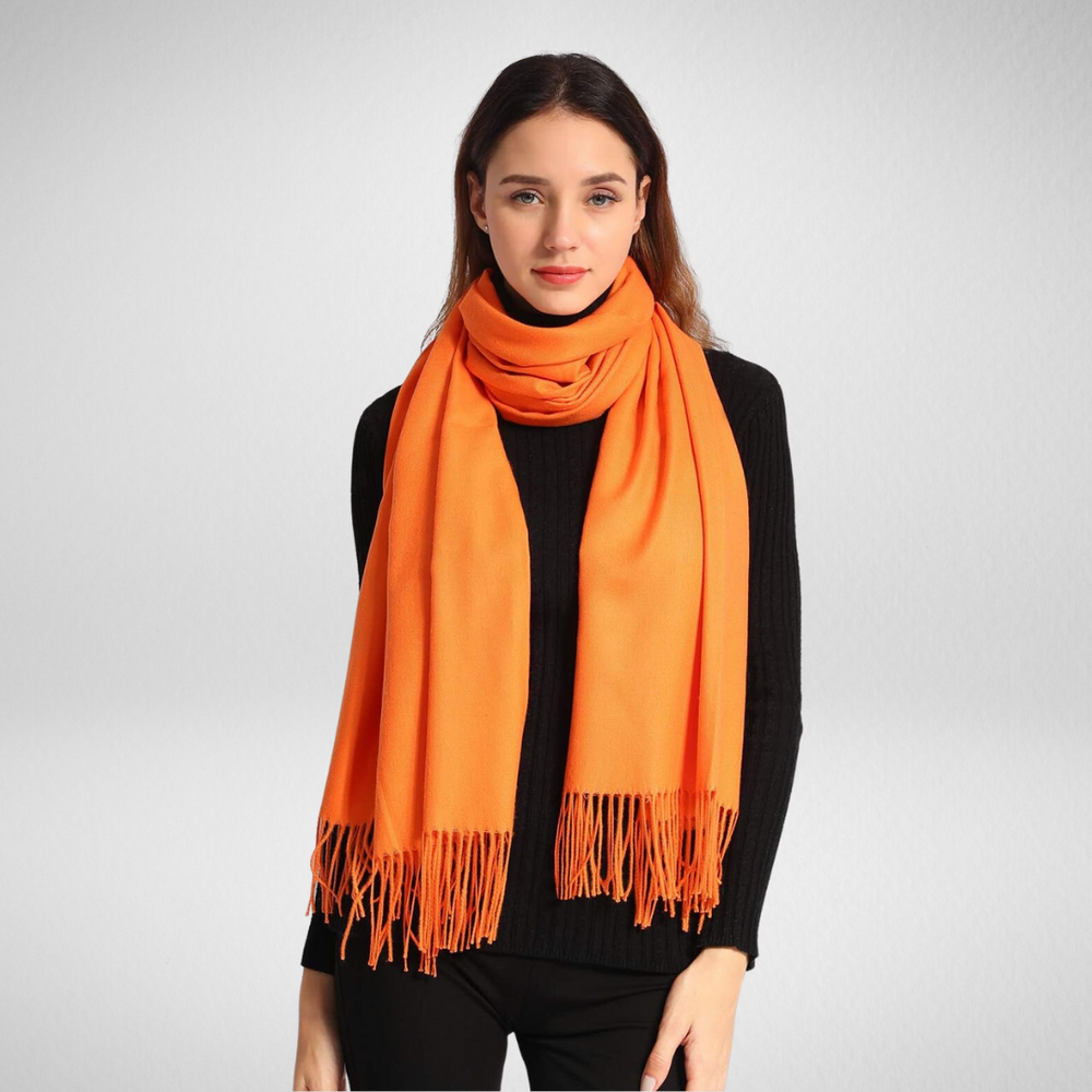 Grand-Solid Cashmere Feel Scarf w/Tassels-Orange